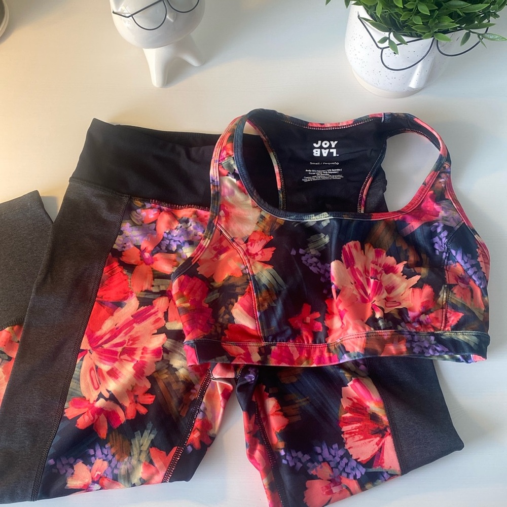 Joy lab floral cropped legging and sport bra bundle